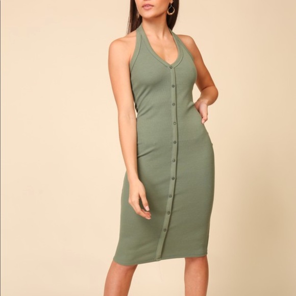 Zara Dresses & Skirts - Olive Green Halter Bodycon Midi